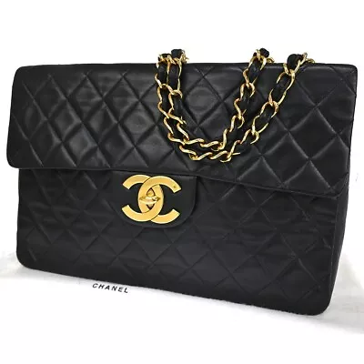 CHANEL CC Maxi Jumbo Matelasse 34 Chain Shoulder Bag Leather Black GHW 859RH997 • $3222