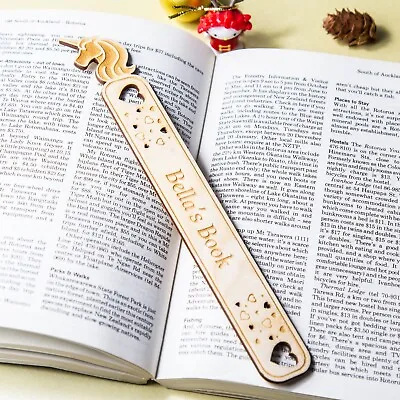 Personalised Bookmark Wooden Engraved Unicorn Page Marker Design Kids Bookmarks • £3.79