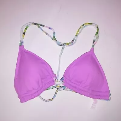 Victoria Secret Swim Bikini Top Small Solid Purple Strappy Triangle T Back Remov • $29.99