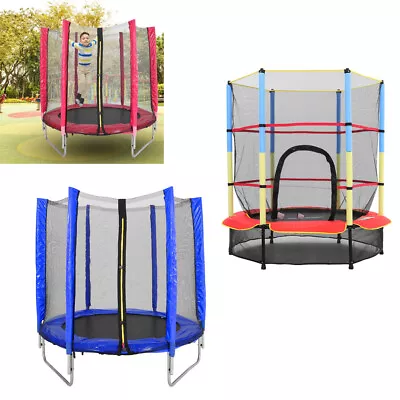 4.5/5FT Kids Trampoline With Safety Enclosure Indoor Outdoor Gym For 3-10 Years • £59.95