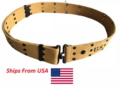 Original Reproduction WWII M1936 Webbing Canvas Pistol Belt Khaki Marked U.S • $24.99