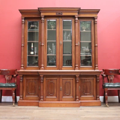 $2500 • Buy Antique English Mahogany Bookcase, 8 Door Breakfront China Cabinet Bookcase