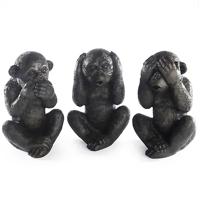 Wise Monkey Garden Ornaments - Set Of 3 Decorative Zen Animal Figurines | M&W • £12.99