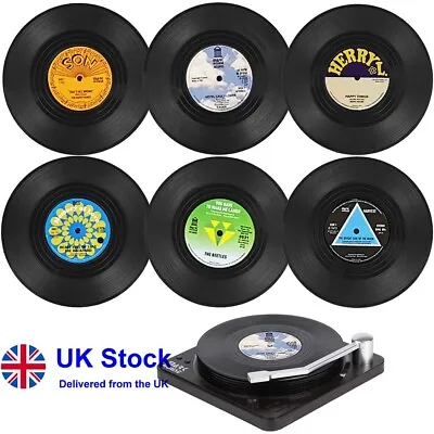 £8.39 • Buy 6X Vinyl Coasters For Drinks Coasters With Record Player Holder Mug Pad Mat UK