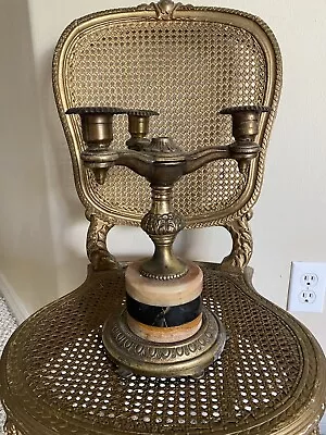 Vtg Hollywood Regency Colonial Premier Brass Marble Candelabra Lamp • $40