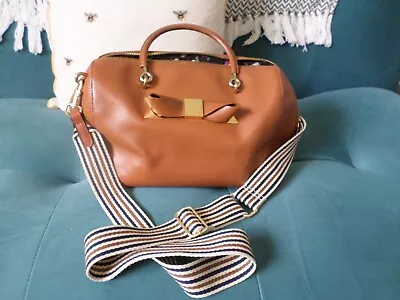 Ted Baker Vintage Bowling Style Bag With Xbody Strap Tan Leather Good Used Cond • £39