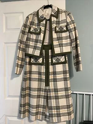 Vintage HOWARD WOLF Plaid Suede Trim Cropped Jacket & Skirt Set Sz ? • $25