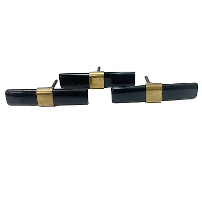Vintage Mid Century Modern Pull Knob Handle 3 Cabinet Black Brass 4” X .875” • $89.96