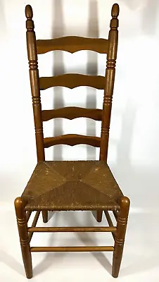 Antique Handmade 44  Rush Seat Ladder Back Quaker Amish Sewing Dining Chair • $114.99