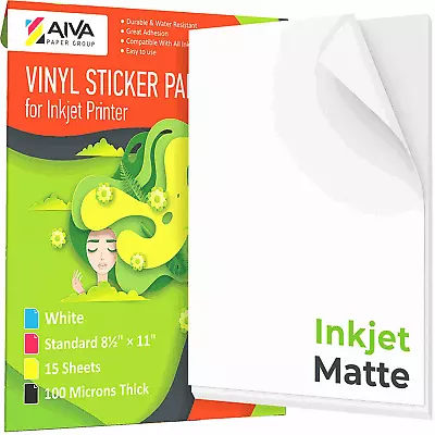 Printable Vinyl Sticker Paper For Inkjet Printer Matte White 15 Pcs Letter Size • $18.43