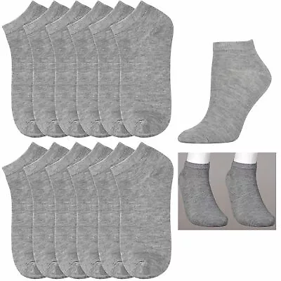 12 Pairs Grey Ankle Socks Cotton Thin Quarter Crew Men Women Casual Sports 6-8 • $15.49