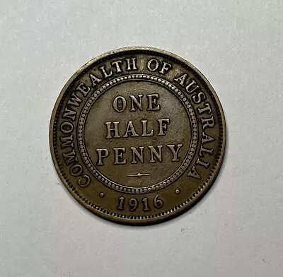 1916 Half Penny Coin - Australian King George V Average Circulated Predecimal • $5.90