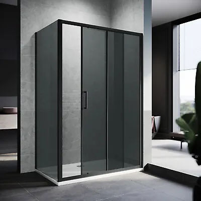 Shower Enclosure And Tray Black Cubicle Sliding Door+Side Panel 8mm Nano Glass • £290.99