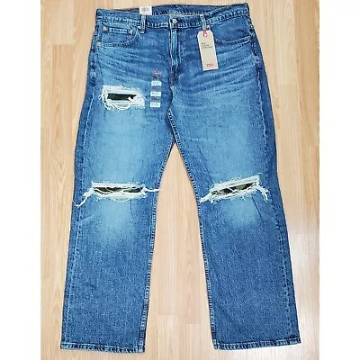 Levi's 569 Size 36x32 Destructed Distressed Loose Straight Stretch Jeans Blue  • $55.95