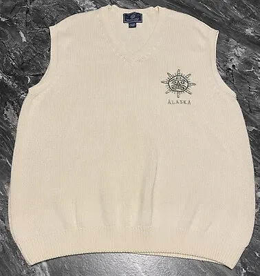 VTG Northern Lights Clothing Co Men’s Sweater Vest Sz 2XL Ivory Alaska Sun Logo • $21.99
