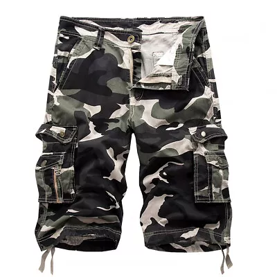 Mens Camouflage Shorts Combat Shorts Casual Army Cargo Camo Work Half Pants • £19.63