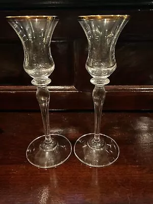Vintage Mikasa Clear Glass Candleholders Taper Gold Trim  Jamestown  Ht 7 3/4  • $14