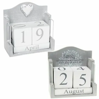 £11.99 • Buy Grey & White Wooden Shabby Chic Desktop Calendar Block Perpetual