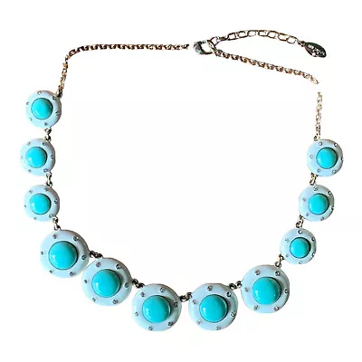 Ann Taylor Teal White Enameled With Rhinestones Necklace MOD • $19.99