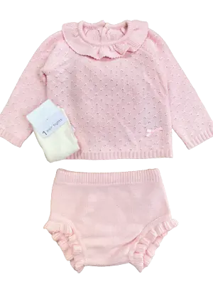 £10.95 • Buy Baby Girls 3 Piece Knitted Outfit Pink Jumper Bottoms & Tights Set
