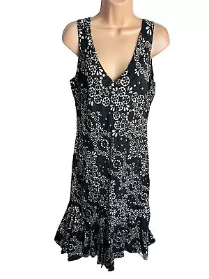 New Women's Soon Black White Floral Maxi Fit & Flare Shift Slip Dress Size Uk 14 • $14.91