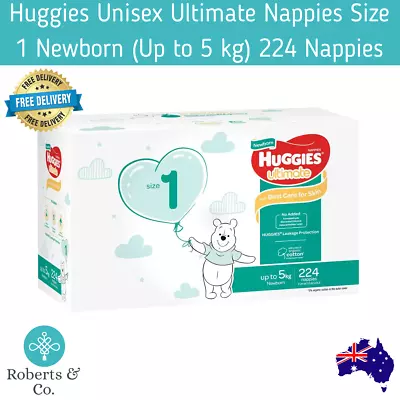 Huggies Unisex Ultimate Nappies Size 1 Newborn (Up To 5 Kg) 224 Nappies • $66.77