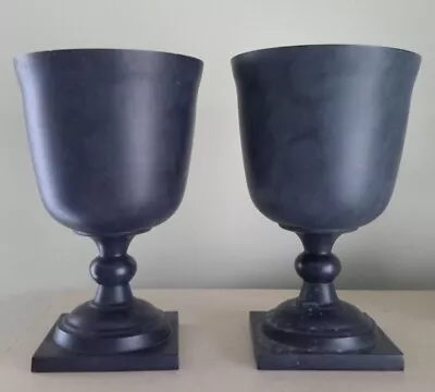 PotteryBarn 8-1/8  Tall Matte Black Metal Pedestal Urn Planter Set Of 2 • $22