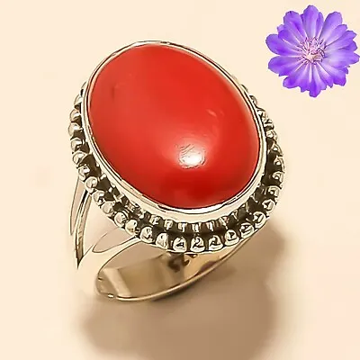 Red Coral Gemstone 925 Sterling Silver Handmade Ring Jewelry In All Size • $7.35