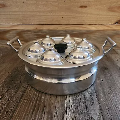 Vintage Aluminum & Stainless Steel Egg Poacher 6 Cups With Lids-Pot Handles • $44