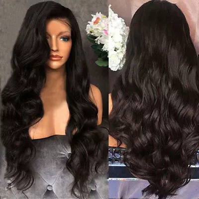 Ladies Black Long Curly Wigs Women Natural Wavy Synthetic Hair Cosplay Full Wig • £9.99