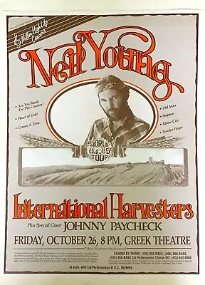 $35 • Buy Neil Young International Harvesters Orig Concert Poster Greek Theater L.a. 1984