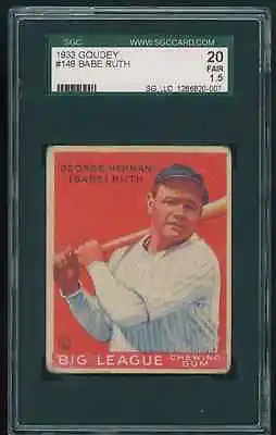 1933 Goudey #149 Babe Ruth Sgc 20 Fr 1.5 • $8000