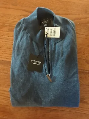 NWT Nordstrom Cotton Cashmere Blue Chinoise Quarter Zip High Neck Sweater XXL • $24.99