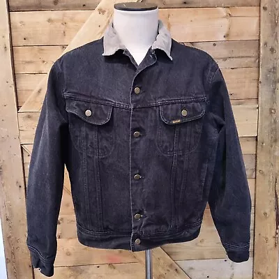 Vtg Storm Rider Mustang Men's Black Denim Jacket Corduroy Collar Blanket Lined M • $69.99