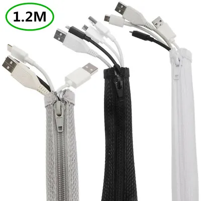 1.2M Zipper Cable Sleeve Cover Flexible Nylon Wire Cord Hider Cable Management • £5.98