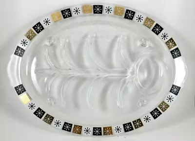 Inland Glass Footed Meat Serving Tray Platter & Metal Warmer Snowflake Decor • $19