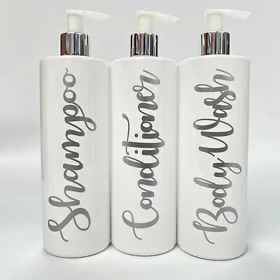 £8 • Buy Mrs Hinch Personalised Bathroom 500ml White Lotion Pump Bottles Shampoo Set 3