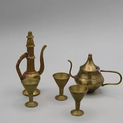 Lot 5 Vintage Miniature Copper Dollhouse 3 Wine Goblets Teapot Kettle Coffee • $15