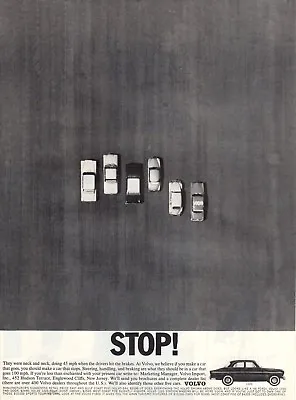 Vintage Automobile Print Car Ad Volvo 122s STOP Drivers Hit The Brakes 1962 Ad • $9.95