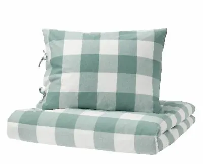 Ikea Emmie Ruta King Duvet Set 2 Pillowcases Green/White 240x220 Cm  • £43.77