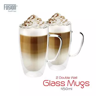 2 X Double Walled Glasses 350ML Or 450ML For Latte Coffee Tea Glass Mugs Wall • £14.99