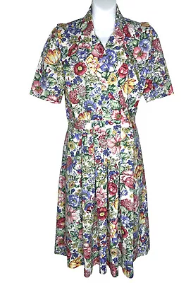 Vintage Stuart Alan Dress Womens 12 White Floral Career • $31.75