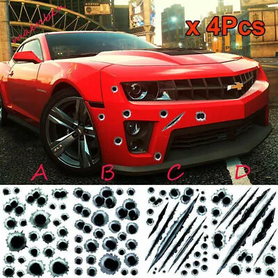 $3.99 • Buy 4pcs Waterproof Hole Cool Sticker 3D Bullet Fire Monster Scratch Car Decorations