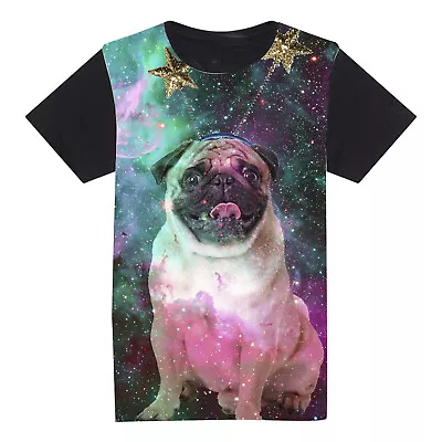 Space Pug Dog Caninedogs In Space - Nebula Gift Funky T-shirt -(SLIM FIT) • £12.90