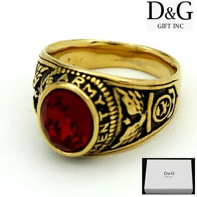 DG Men's Gold Stainless SteelUS Army Paratrment Red Cubic Zirconi Ring 8-13 Box • $14.99