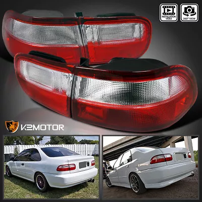 Red/Clear Fits 92-95 Honda Civic 2DR 4DR Coupe Sedan Tail Lights Brake Lamps L+R • $78.38