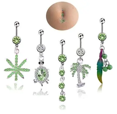 Beach Belly Button Bars Navel Bar Rings Crystal Gem Balls Surgical Steel 5 PACK • £2.38