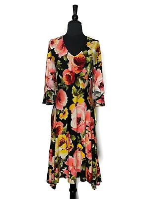 Marc Bouwer Multicolor Floral Stretch 3/4 Sleeve Fit Flare Dress Size XS • $22.49