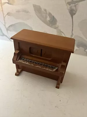 Vtg 70s Wood Dollhouse Miniature Brown Furniture Upright Piano Wind-up - Works! • $16
