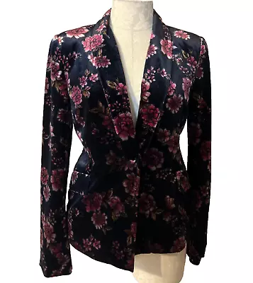 1. State Velvet Suit Jacket Blazer 4 6 Small Black Blue Purple Stretch • $42.49